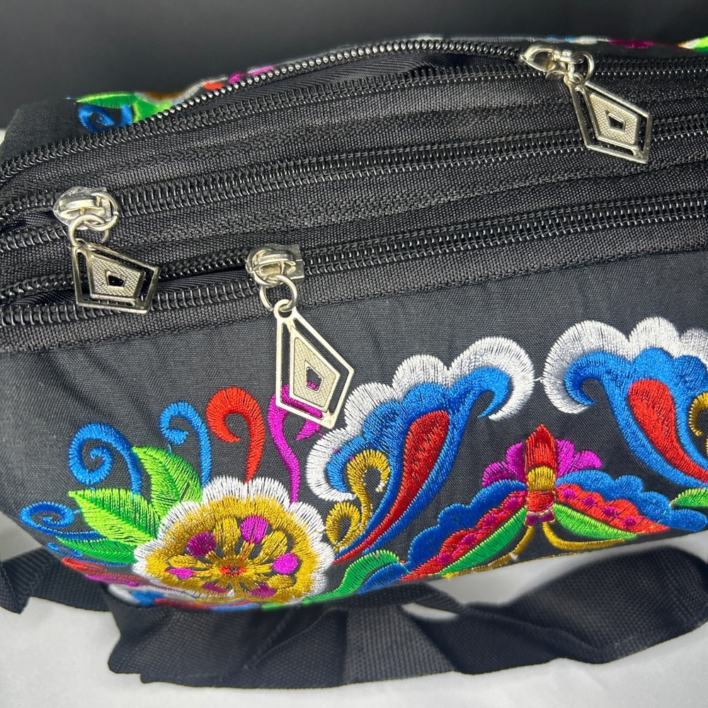 Embroidered Black Floral Women's Crossbody Bag - Picture 3 of 14